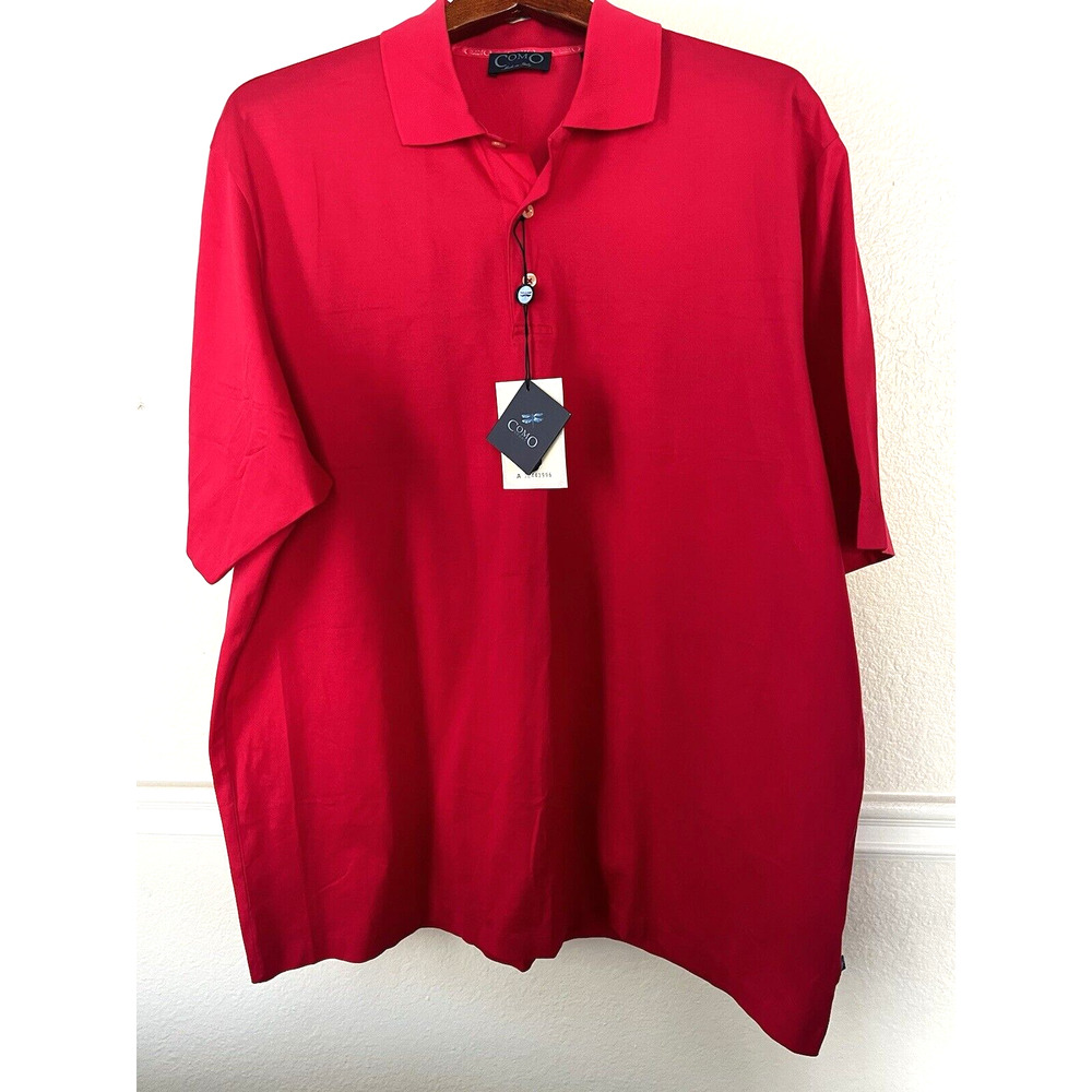Como Sport Mens Polo Shirt NEW SZ XL Made in Italy Rhubarb 3 Button 100% Cotton